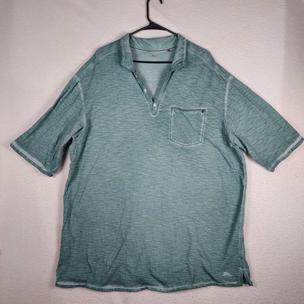 Tommy Bahama Mens XLT Relax Polo Henley Short Sleeve Green Cotton Shirt
